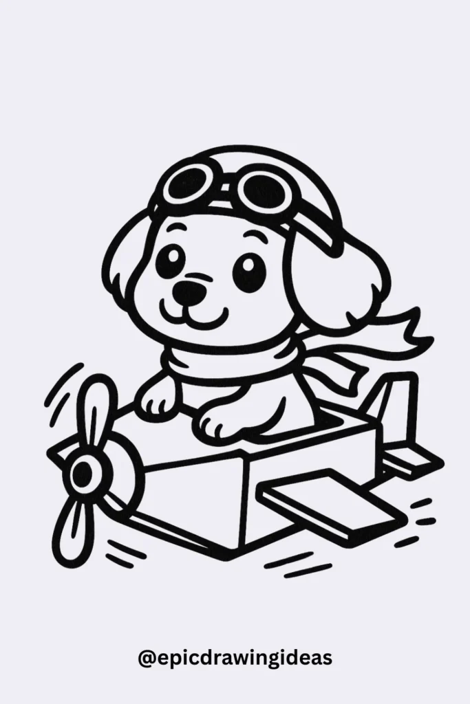30 Cute Dog Drawing Ideas You’ll Love 9 Pilot Dog in Goggles