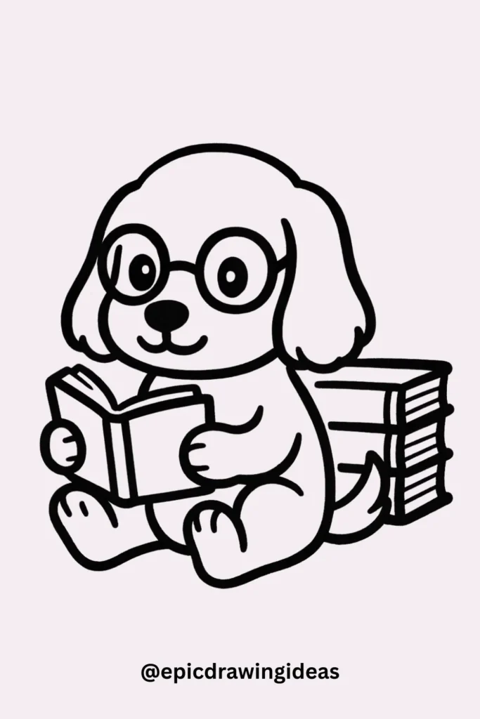 30 Cute Dog Drawing Ideas You’ll Love 10 Reading Pup with Glasses