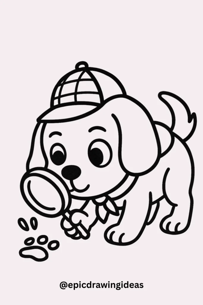 30 Cute Dog Drawing Ideas You’ll Love 11 Detective Dog with Magnifying Glass