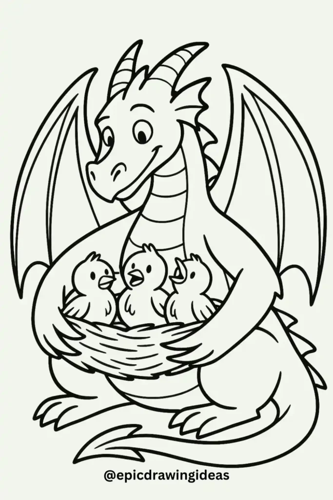 Dragon with Baby Birds
