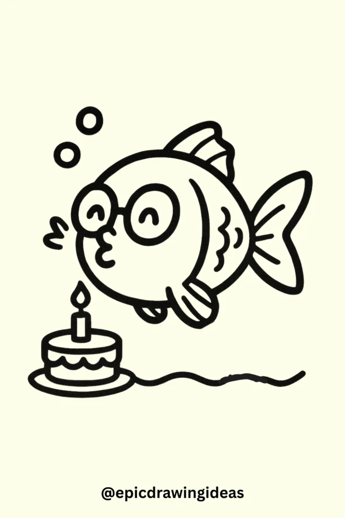 Fish Blowing Candle on Cake