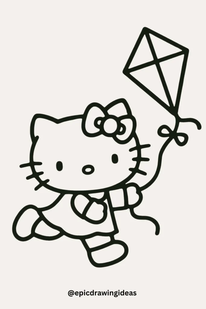 Hello Kitty Flying with a Kite