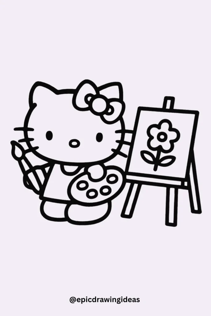 Hello Kitty Painting on an Easel