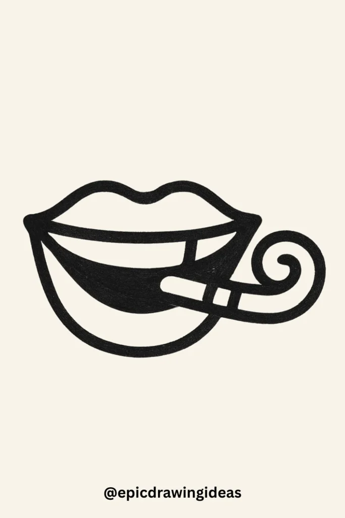 30 Cartoon Mouth Drawing Styles You’ll Love 21 Mouth Blowing a Party Whistle