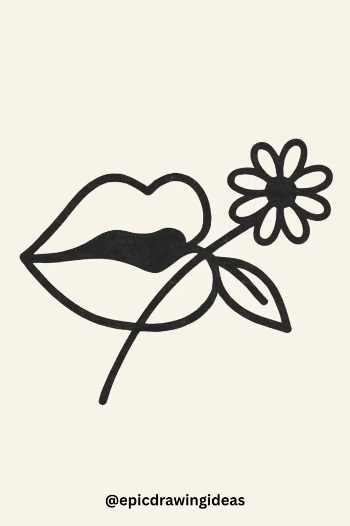30 Cartoon Mouth Drawing Styles You’ll Love 31 Mouth Holding a Flower