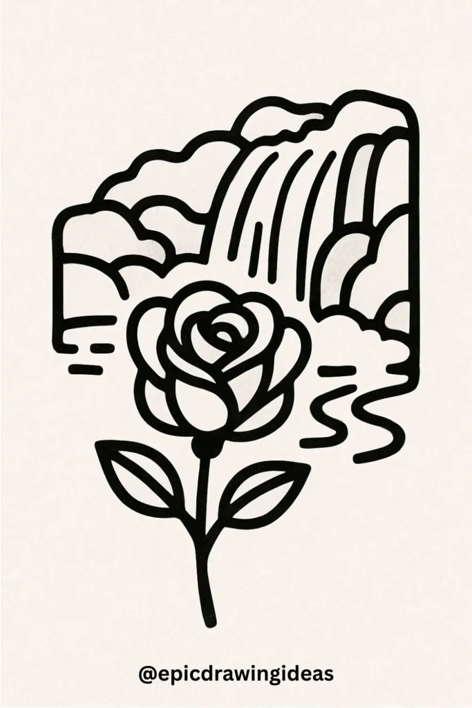 Rose and Waterfall