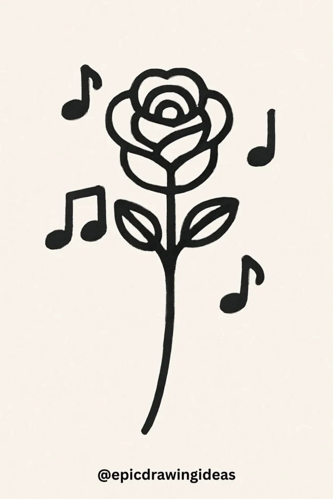 Rose with Musical Notes