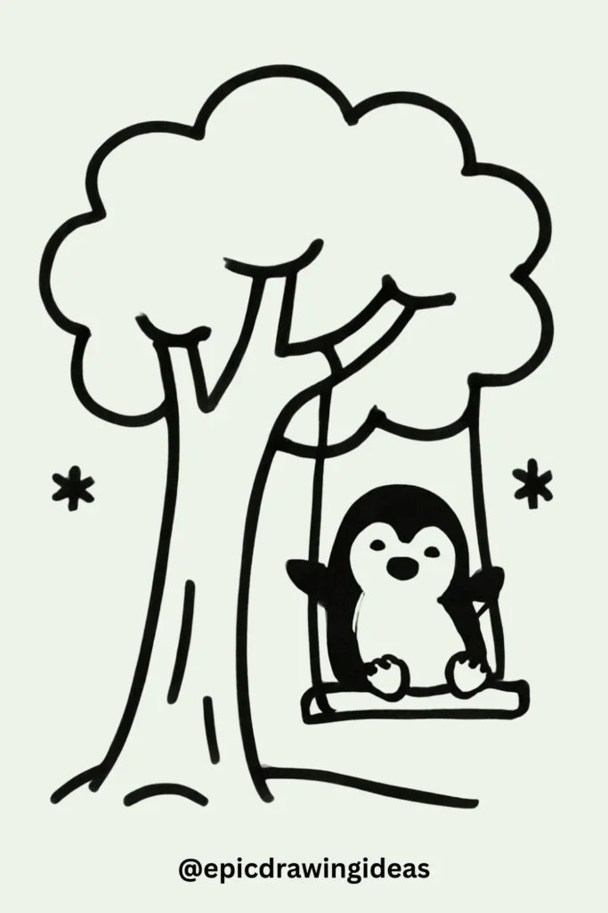 Tree with a Swinging Penguin