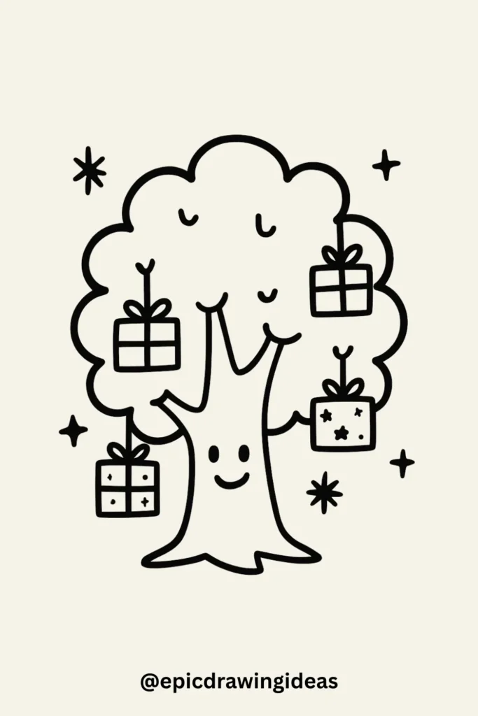 Tree with Dangling Gift Boxes
