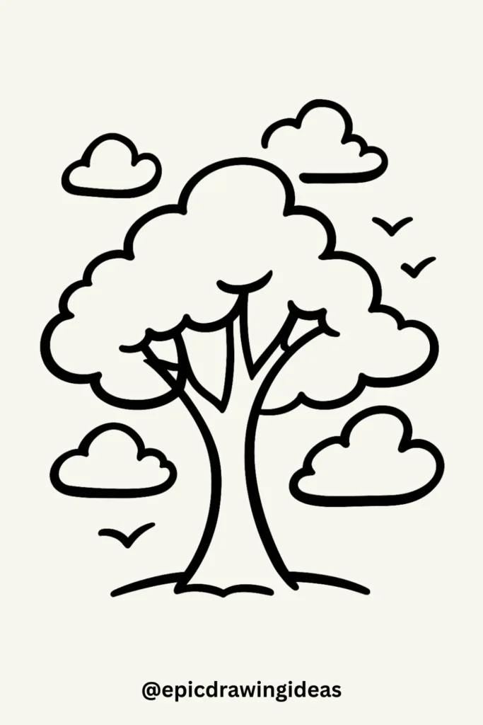 Tree with Floating Clouds Around It
