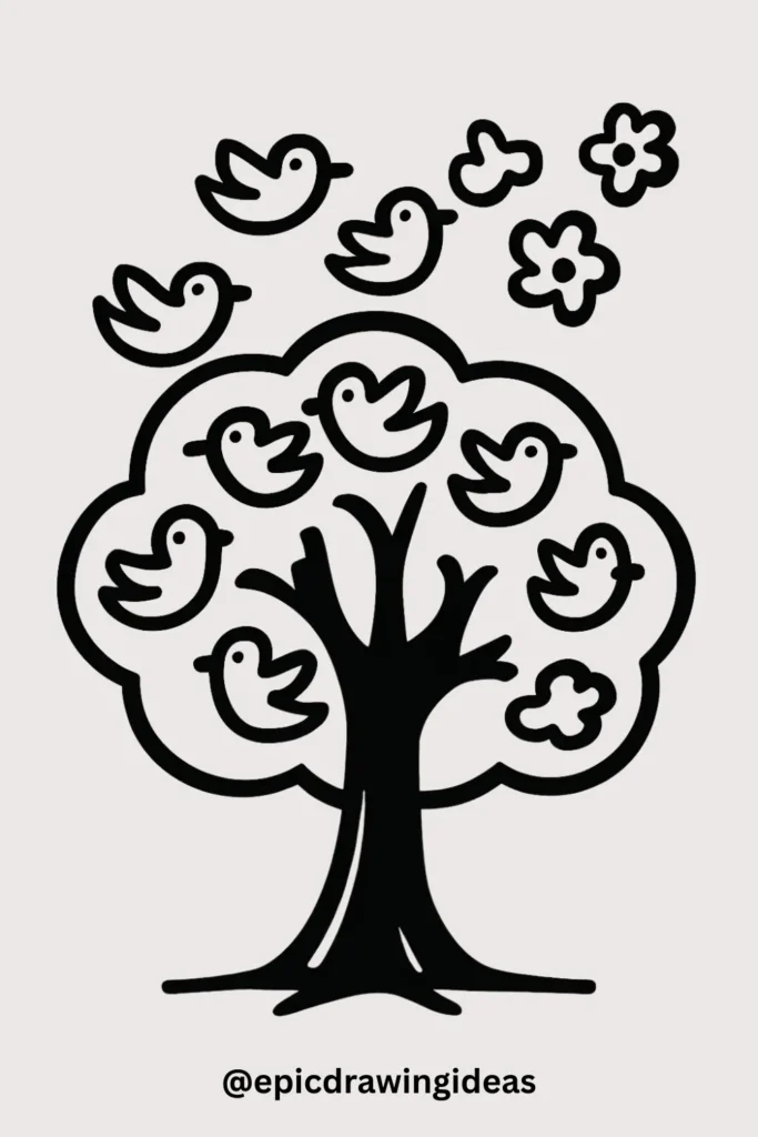 Tree with Flying Birds as Flowers