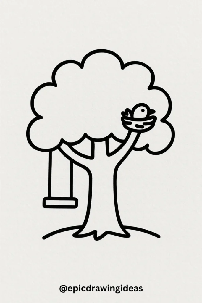 Tree with a Swing and Bird Nest