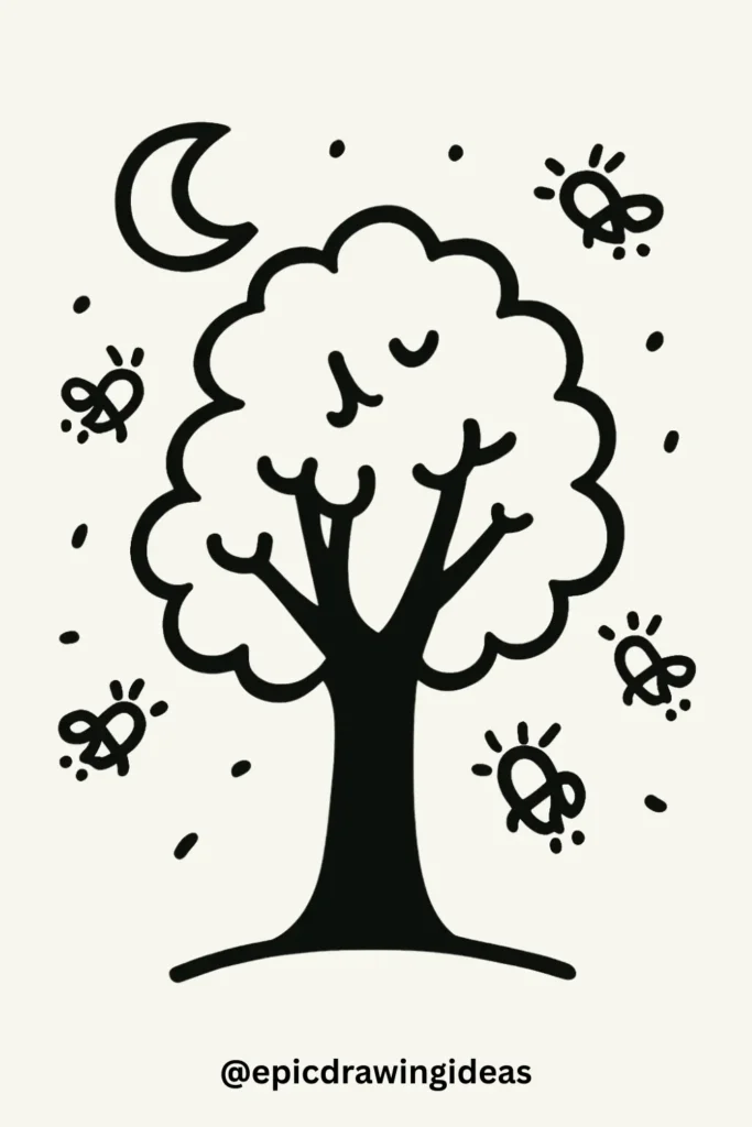 Tree with Fireflies Dancing Around It