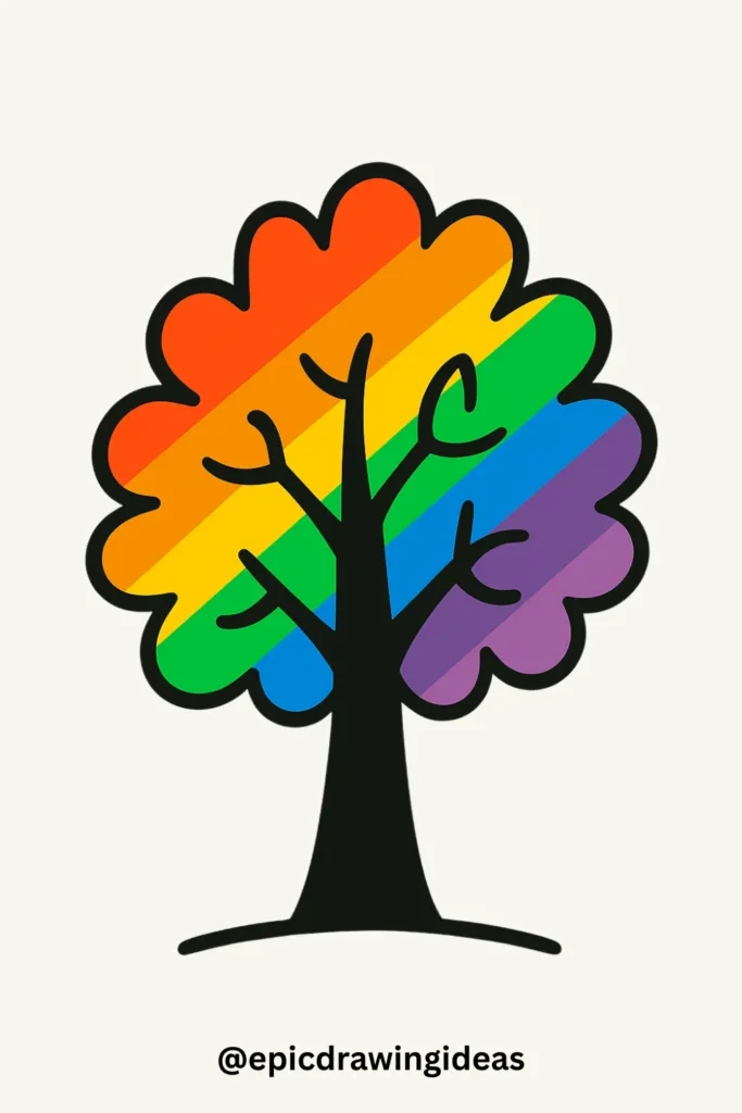 Tree with Rainbow-Colored Leaves